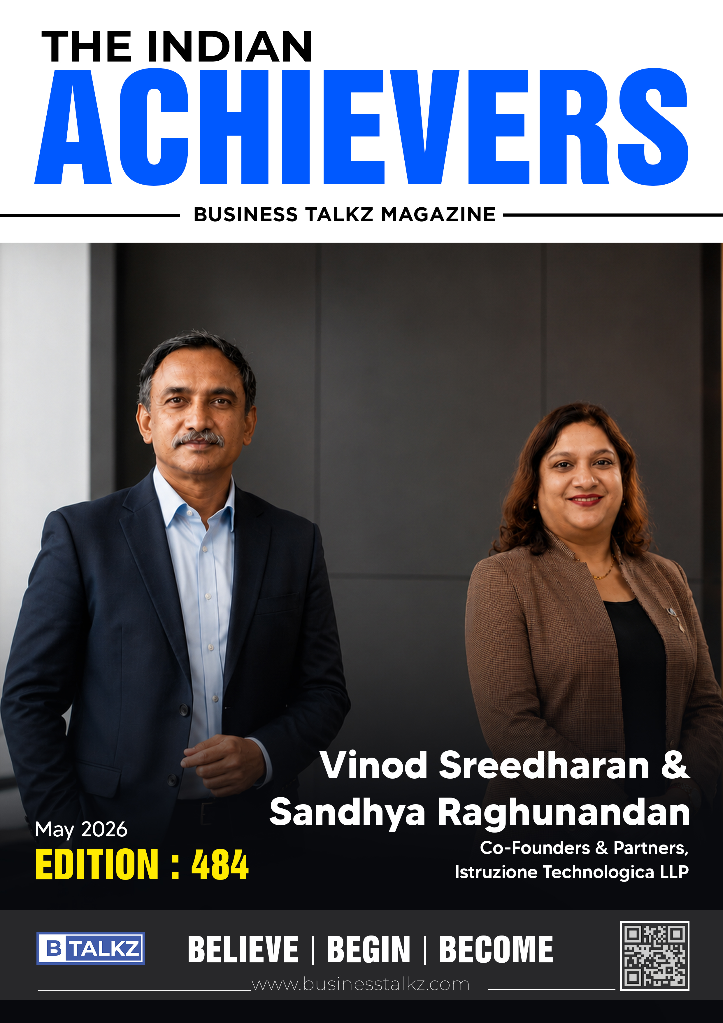 Indian Achievers magazine cover featuring IZT co-founders Dr. Vinod Sreedharan and Sandhya Raghunandan